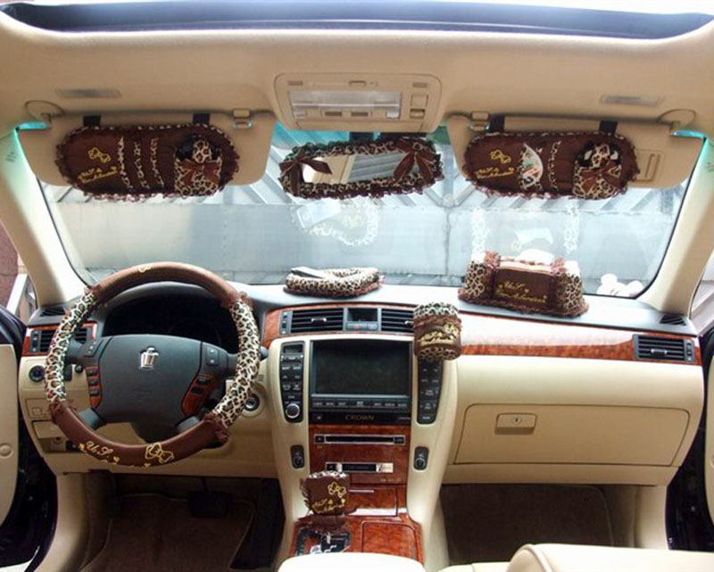 10 Pcs Hello Kitty Coffee Leopard Lace Series Bow Car Auto